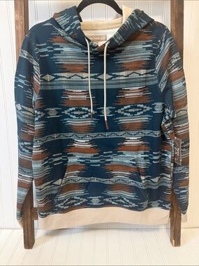 Women’s Teal Aztec Hooded Pullover Sweatshirt - Outdoor Casual